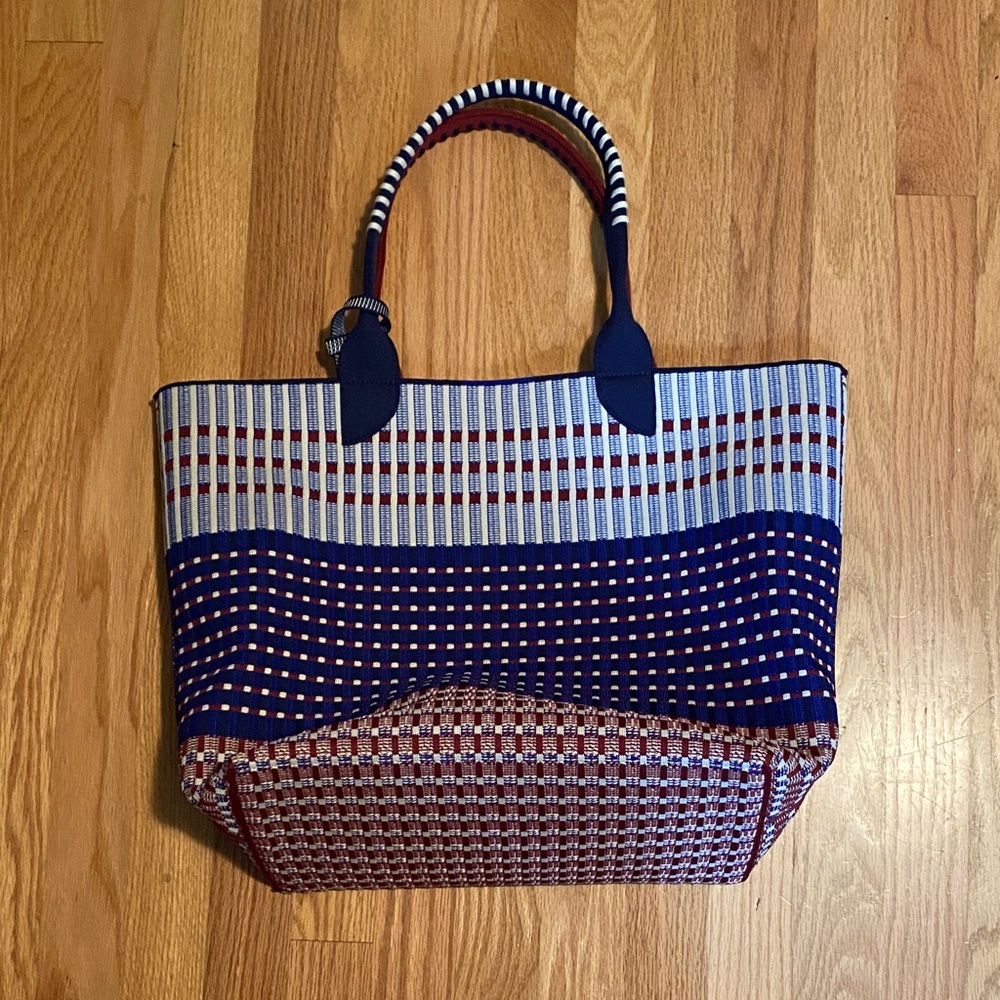 Rothy's Navy Blue, White & Burgundy Woven Tote